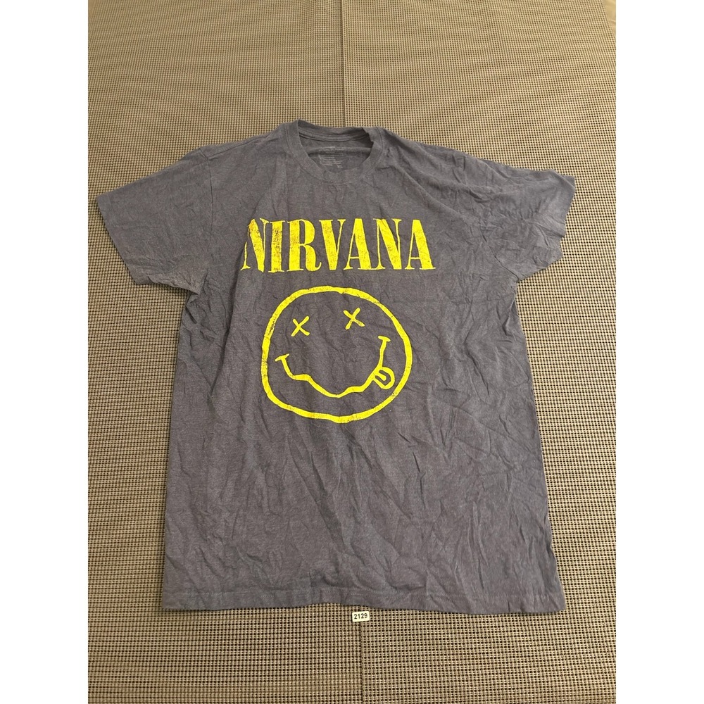 Nirvana Smiley Face Graphic Tee Charcoal Gray Heather XL Short Sleeve T-Shirt